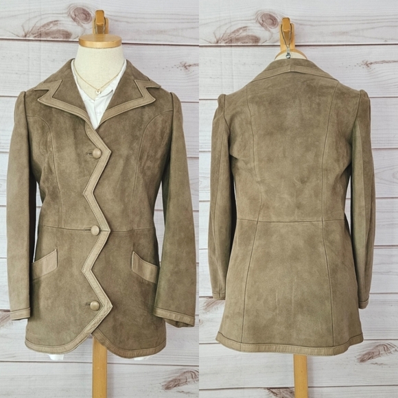 Leda Spain Jackets & Blazers - Vintage 70s Leda Spain by Gropper Western Suede Jacket in Taupe Size Small